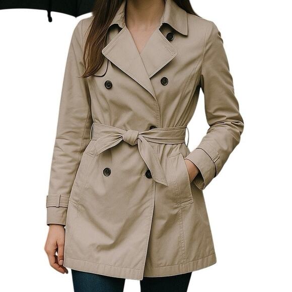The Limited Y2K Beige Double Breasted Trench Coat Women's Sz L Rain flap Lined - Picture 2 of 16